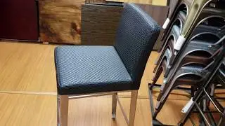 Nicci Stainless Steel Bar Stool Upholstered In Black Textured Vinyl - TableBaseDepot.com