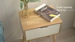 Jaxpety Modern End Side Table W/White Drawer & Solid Wood Legs Set of 2