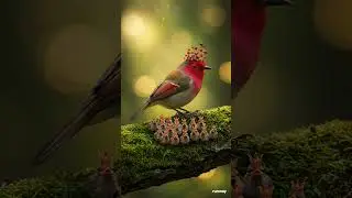Royal Bird King with Crowned Chicks | Majestic Fantasy Nature Scene