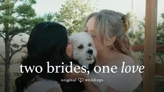 Two Brides and a Pup in a Tux