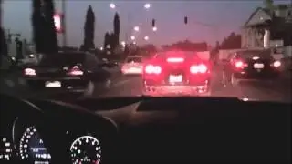 Mercedes Benz C63 AMG vs. Nissan GTR. Heavy traffic