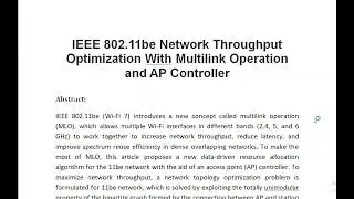IEEE 802 11be Network Throughput Optimization With Multilink Operation and AP Controller