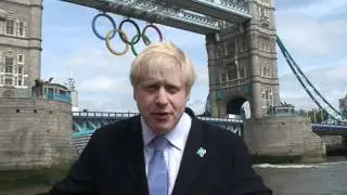 Mayor of London, Boris Johnson launches Olympic rings on Tower Bridge