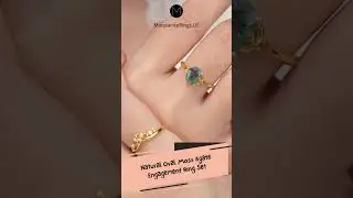 Natural Moss Agate Engagement Ring Set - Oval Moss Agate Wedding Ring Set