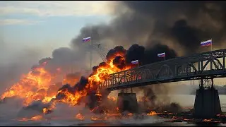 A POWERFUL EXPLOSION ON THE CRIMEA BRIDGE! 100 of fuel tanks and a military convoy were destroyed.