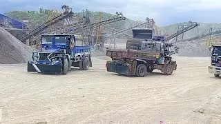 Transportation of stone in the mountains by recycling truck