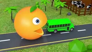 Learn Colors with PACMAN and School Bus Farm Orange Street Vehicle for Kid Children