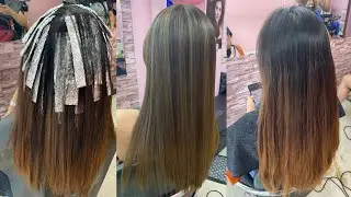 Dark Ashblonde hair color and highlights with Ultra Keratin Straight Brazilian