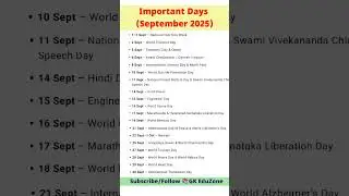 Important Days in September 2025 | Indian Festivals & National Days #gkshorts