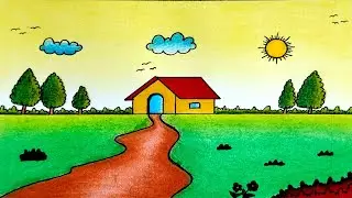 Learn to Draw Beautiful ❤️ House Scenery Drawing | Scenery House Drawing for beginners
