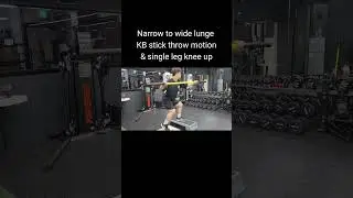 Dynamic disc + step box narrow to wide lunge KB stick throw motion & single leg knee up