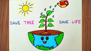 #Save trees save life poster drawing very easy #Save tree save life drawing with colour #5 June