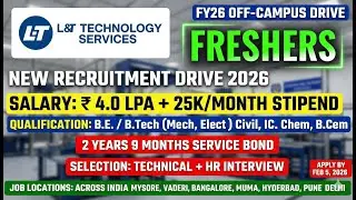 L&T Off-Campus Drive 2026 | Associate Engineer Trainee | ₹4.0 LPA + ₹25K Stipend | Freshers Jobs