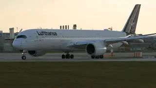 Munich Airport Planespotting Lufthansa Airbus A350-941 D-AIVB Take Off RWY08L Close Up 4K