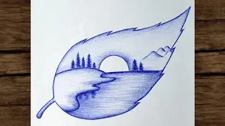 beautiful scenery drawing for beginners | blue ballpoint pen drawing tutorial