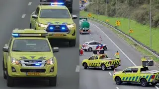 Politie, Ambulance en Rijkswaterstaat met spoed naar een ongeval tussen een auto en een vrachtwagen!