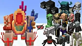 Minecraft Mass Brawl:Coral golem vs all mobs fight!