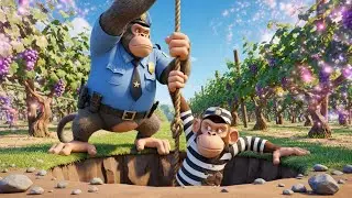 Baby Monkey Got Caught By Monkey Police And Escaped This Way