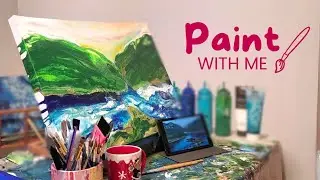Abstract Landscape Painting | Pineview Reservoir in Utah | Fluid Acrylic Art