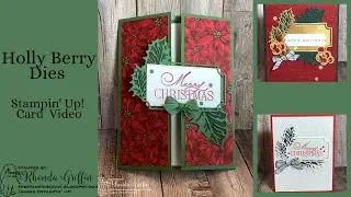Рождественская открытка от Stampin Up! с паутиной Holly Berry Dies