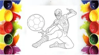 Coloring Spider-Man Kicking Football | Sports Superhero Coloring Page | MINI ARTIST WORLD