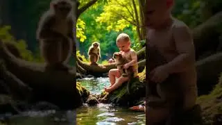 Baby And Monkey #TinyExplorer #JungleVibes #MonkeyLove