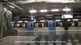 SL Tunnelbana tåg / Metro trains at Tensta station, Stockholm, Sweden
