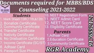 Documents Required for MBBS/ BDS Counseling 2021-2022