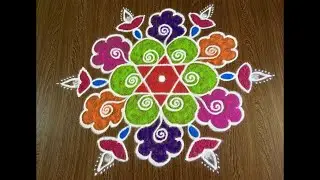 Simple Deepa Rangoli Design with Colours & 11x6 Dots | Easy Deepa Kolam with Colours
