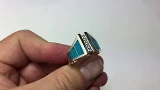 Man's Turquoise Ring with Moissanites in Sterling Silver