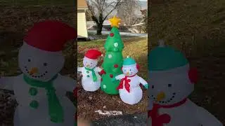 Doodle scared of Christmas inflatable wiener dog @carsonscorner7604