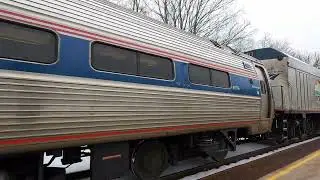 AMTK 90213 leads SB Downeaster in Brunswick, ME - January 2024