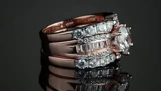 Cubic Zirconia 3-Piece Multi-Row Bridal Ring Set In Rose Gold-Plated Sterling Silver