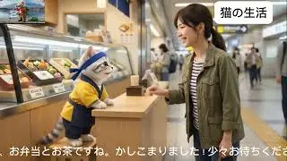 お弁当どうぞ！！駅弁屋さんでお仕事体験！！ねこの一日に密着 #猫のいる暮らし #ネタ動画 #猫かわいい #ネコ 