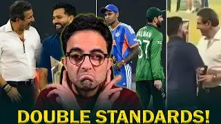 Rohit Sharma & Wasim Akram hug before Pak vs India, but teams skip handshakes &mdash; double standards?
