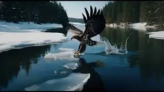 Juvenile Bald Eagle&rsquo;s Winter Fishing Success in Icy River 🦅❄️️ Learning to Survive Alone