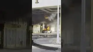 Different angle showing Tesla Cybertruck on fire outside Trump hotel