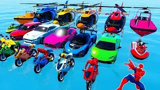 GTA V Superheroes Crazy Race Challenge with Super Cars | GTA 5 Spiderman Car Stunt Race