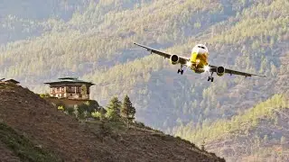 Bhutan Airlines Airbus 319: Approach and Landing at Paro International Airport, Bhutan.