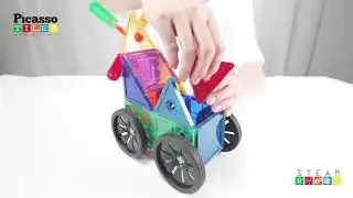 PicassoTiles 20pc Magnetic Building Block with Detachable Wheels and Windmill Propeller Car PT20R