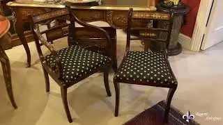 Vintage Set 10 Regency Revival Brass Bar Back Dining Chairs