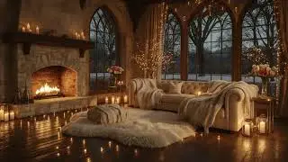 Evening Fireplace Ambience ❄️ Cozy Winter Room with Piano & Violin | Relax, Read, Unwind