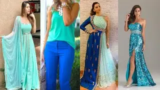 Sky & Firozi colours combination ideas for your dresses,   firozi colour contrast ideas 2020 2023
