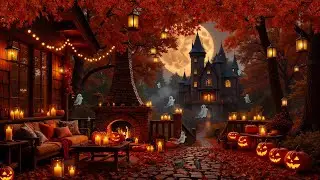 Cozy Autumn Pumpkin Escape 🎃 Smooth Jazz Music & Fire Sounds on a Warm Porch for Mindful Relaxation