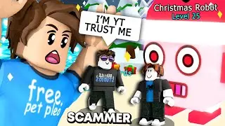 FAKE YOUTUBER Tries To SCAM CHRISTMAS ROBOT! NOOB DISGUISE TROLLING In BubbleGum Simulator (Roblox)