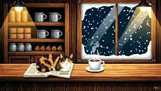 1 Hour Pixel Cat Coffee ☕🐱 | Cozy Snowy Café Ambience | Relax • Study • Chill