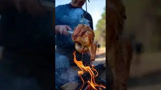 Hanging Steak Over Open Fire 🔥 Ultimate Outdoor BBQ Meat Cooking #shorts #food #chef #bbqgrill
