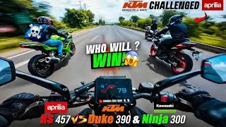 First Hyper Ride on Duke 390! 😈 Drag Race vs RS457 & Ninja 300 | WHO WINS? #apriliars457 #motovlog 