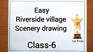 mountain river village scenery drawing | step by step landscape scenery drawing 