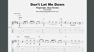 (EASY VERSION) Don't Let Me Down Beatles Fingerstyle Tab On Screen